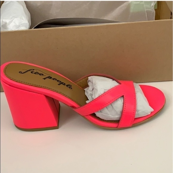 Free People Block Heel Slides Neon Pink - Picture 12 of 13